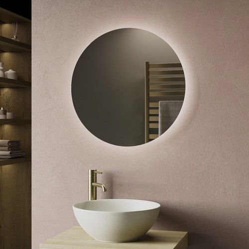 Round backlit bathroom - bathroom, mirror