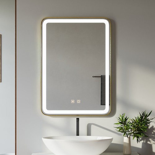 Gold frame bathroom mirror - bathroom,