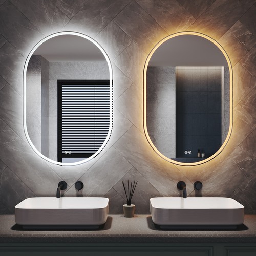 Oval led bathroom mirror with - led,